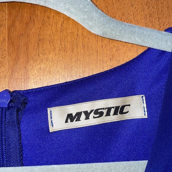 Modcloth Mystic Sleeveless Blue Polyester Dress Pleated Front Design & Waist Tie - Picture 3 of 9